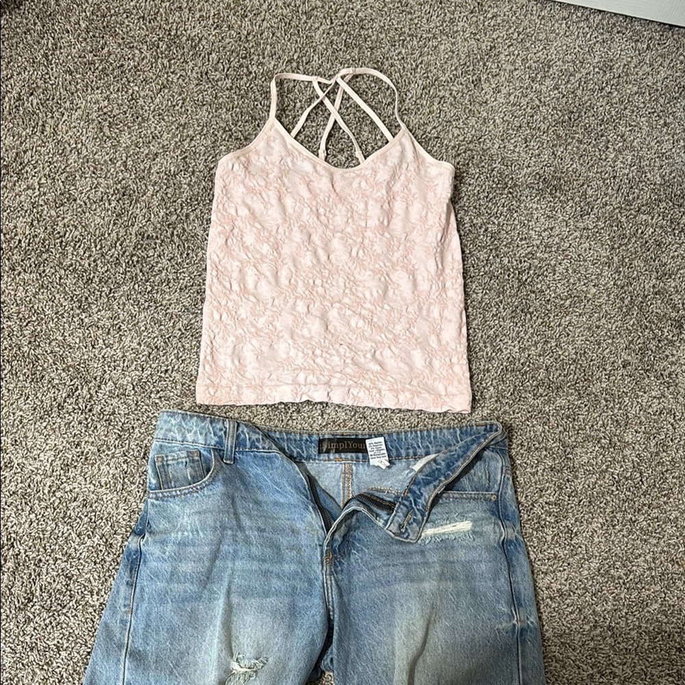 Anthropologie light pink scrunch tank top - Picture 2 of 8